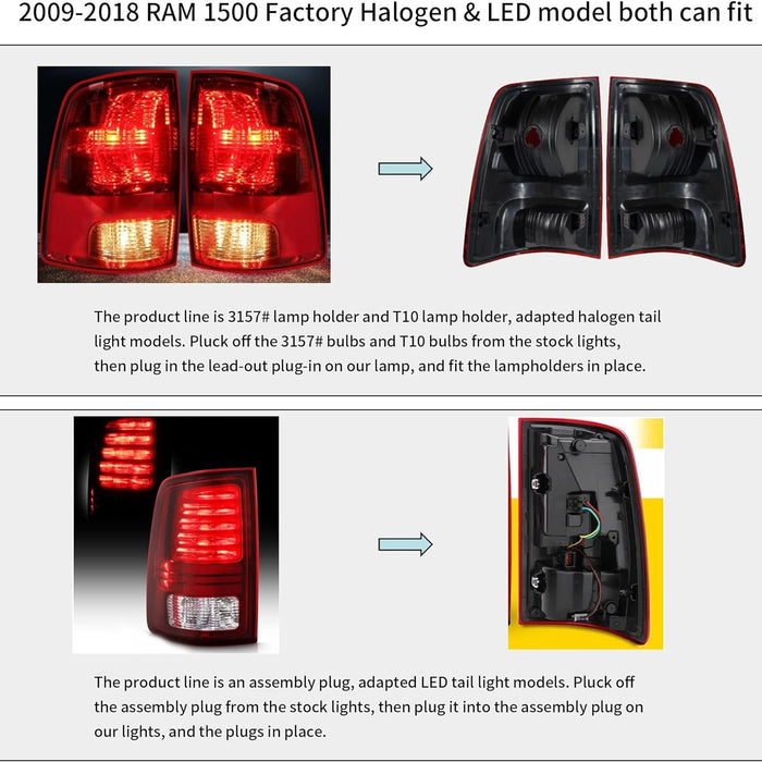 2009-2018 RAM 1500 2500 3500 LED Taillights Amber Sequential Turn Signal