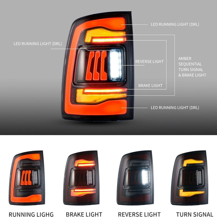 2009-2018 RAM 1500 2500 3500 LED Taillights Amber Sequential Turn Signal