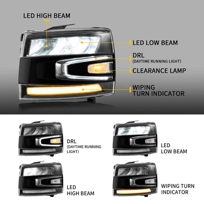 VLAND LED-Scheinwerfer für 2007–2013 Chevrolet Silverado 1500 2500HD 3500HD