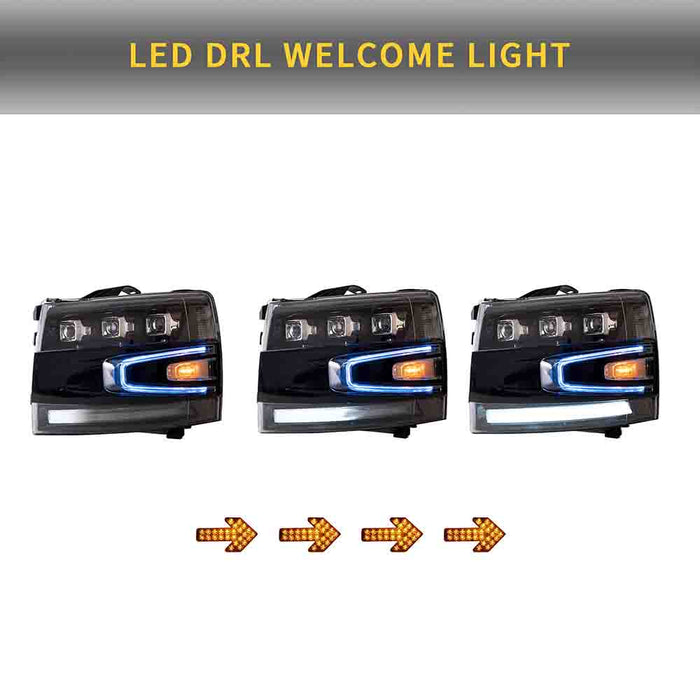 VLAND LED Projector Headlights For Chevrolet Silverado 1500 2500HD 3500HD 2007-2013