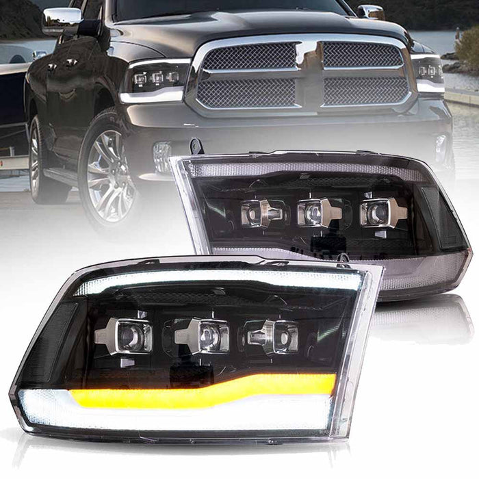 PHARES PROJECTEURS LED VLAND POUR DODGE RAM 1500 / 2500 / 3500 2009-2018 RAM1500 CLASSIC 2019-2021