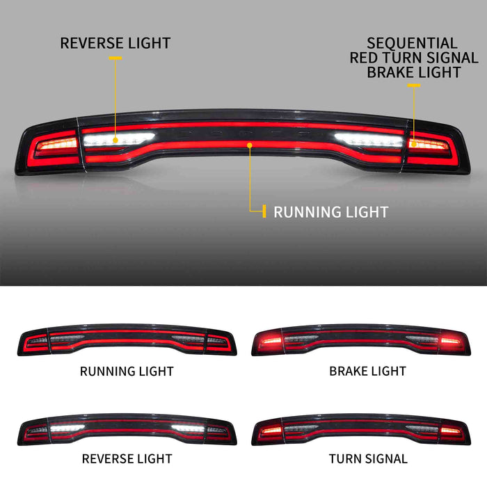 VLAND LED Taillights For 2011-2014 Dodge Charger W/Red Turn Signal