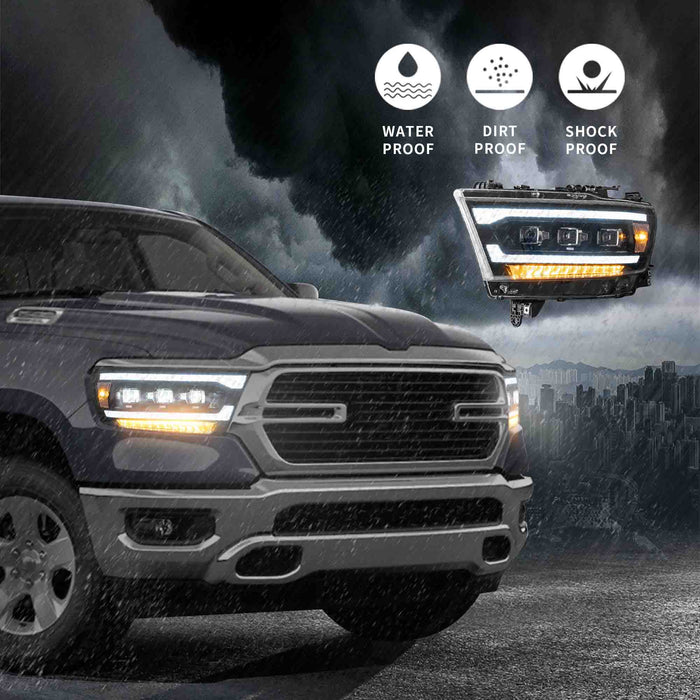 VLAND Projector LED Headlights For RAM 1500 2019-2024