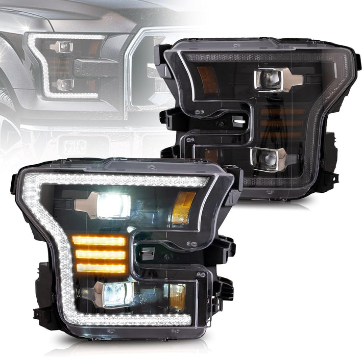 VLAND LED Headlights For Ford F150 2015 2016 2017 Front Lights Assembly [Amber DRL]