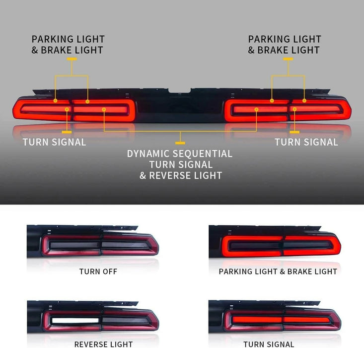 VLAND Feux arrière LED pour Dodge Challenger 2008-2014 avec clignotants séquentiels ambre