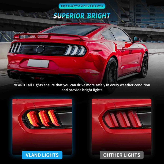 VLAND Feux arrière LED pour Ford Mustang USA 2015-2023 avec clignotant rouge