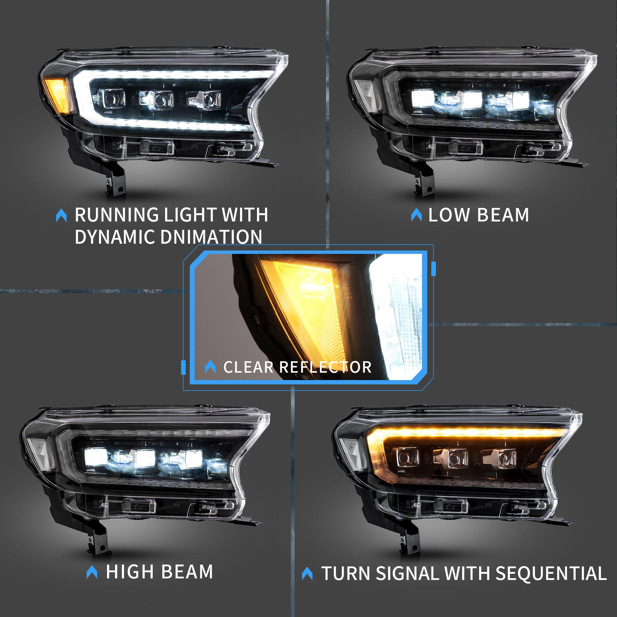 Vland Led Projector Headlights For 2015-2023 Ford Ranger [internationa 